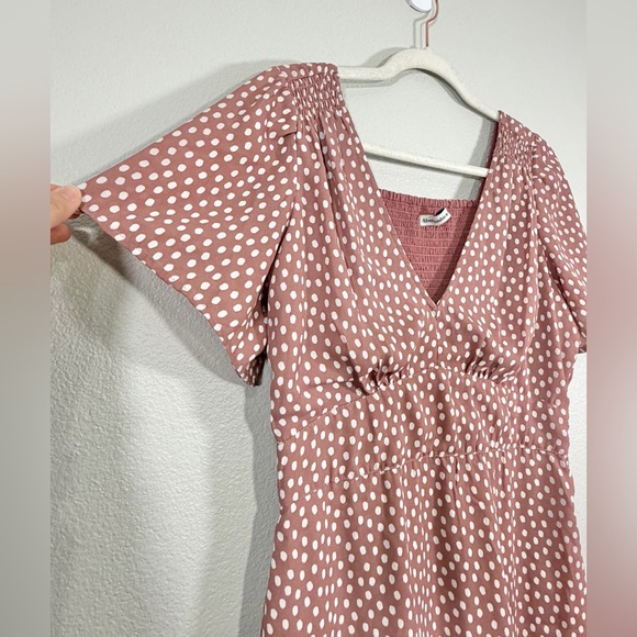 Abercrombie & Fitch Dress Mini Short Sleeve Mauve Pink White Dots Ruffle Women M - Picture 4 of 8